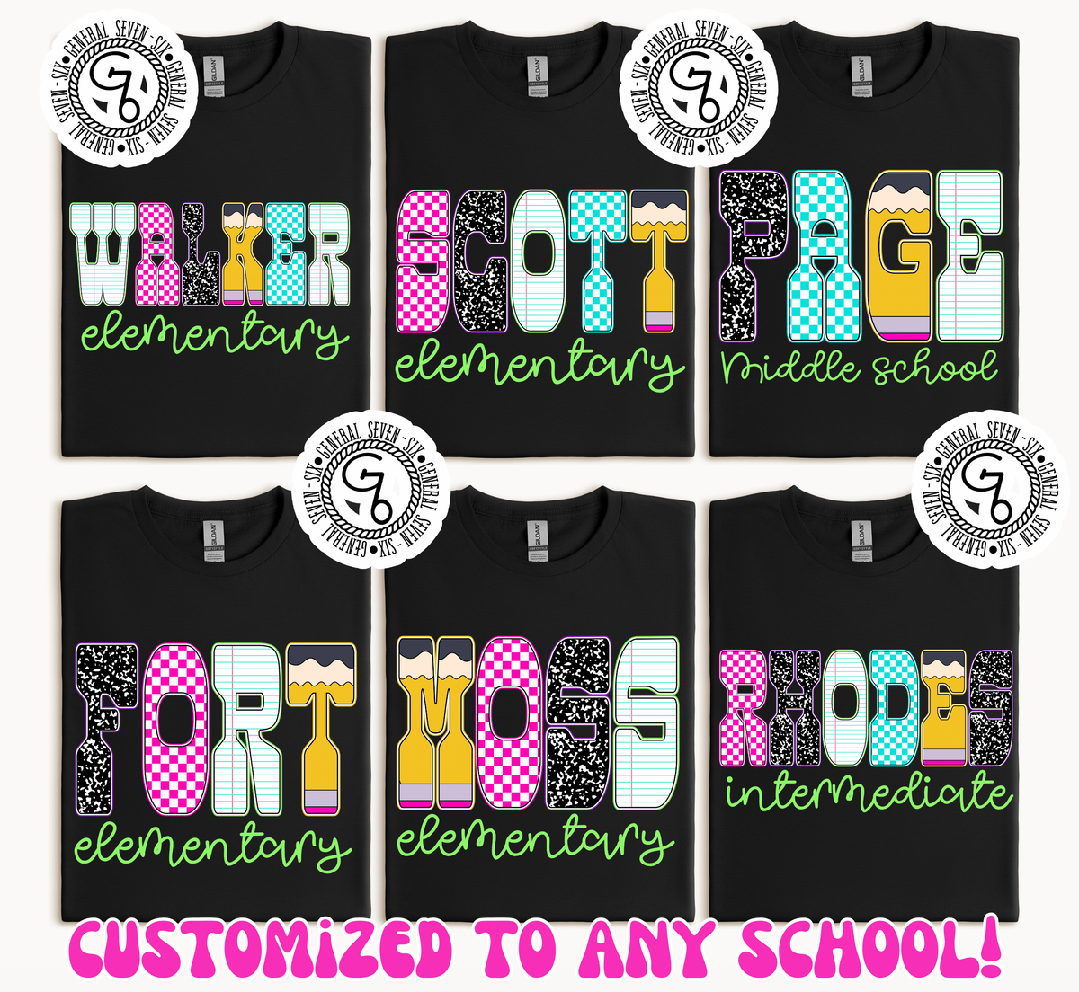 Custom School Neon Check & Pencil| Personalized School Spirit Shirt