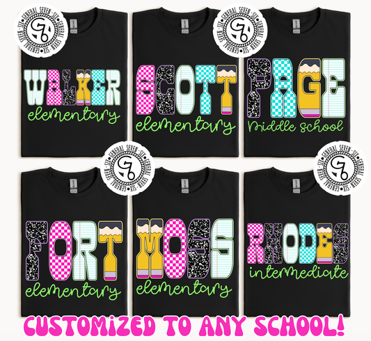 Custom School Neon Check & Pencil| Personalized School Spirit Shirt