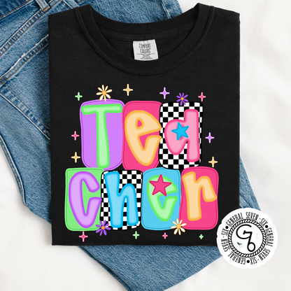 Custom School Neon Retro Check| Personalized School Spirit Shirt