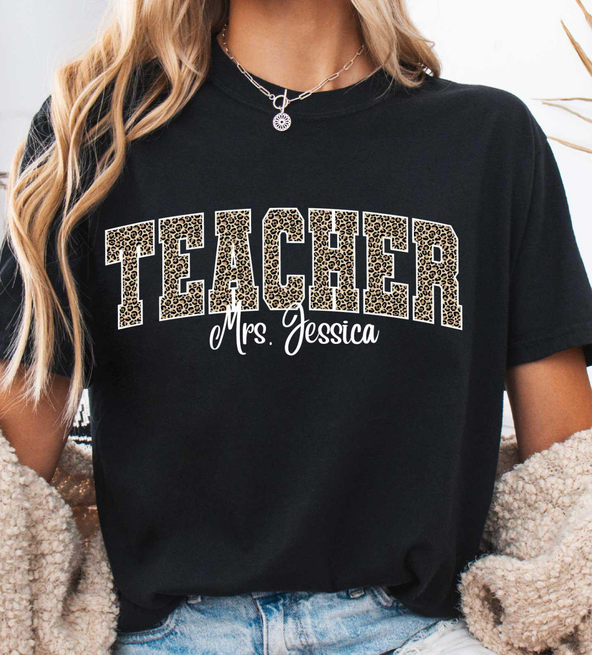 Personalized Leopard Teacher Graphic Tee